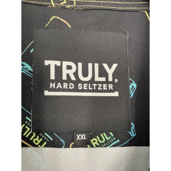 Truly Hard Seltzer Shirt Men 2XL XXL Black Neon Hawaiian Party Button Up Stretch - Picture 3 of 7